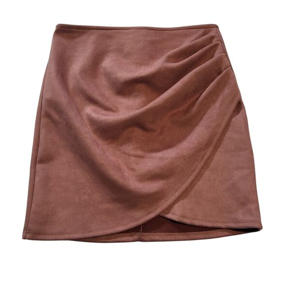 NEW Windsor Small Dusty Pink Mini Skirt Faux Suede Wrap Ruched Back Zipper Party - Picture 1 of 6